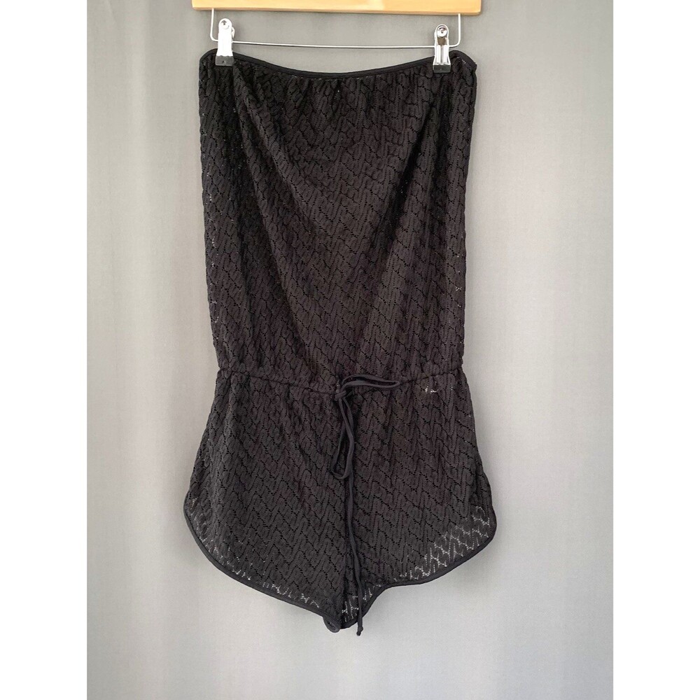 Victorias Secret Strapless Swimsuit Cover Up Romper Sz M Black Lace Sheer Resort